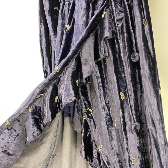 Rococo Sand Velvet Maxi Faux Wrap Dress Sequin Long Sleeve Holiday Party - Picture 12 of 14